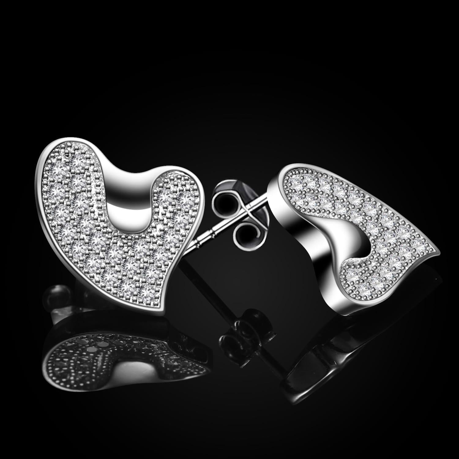 925er-Sterlingsilber Herz Anhänger Ohrringe Set, Damen