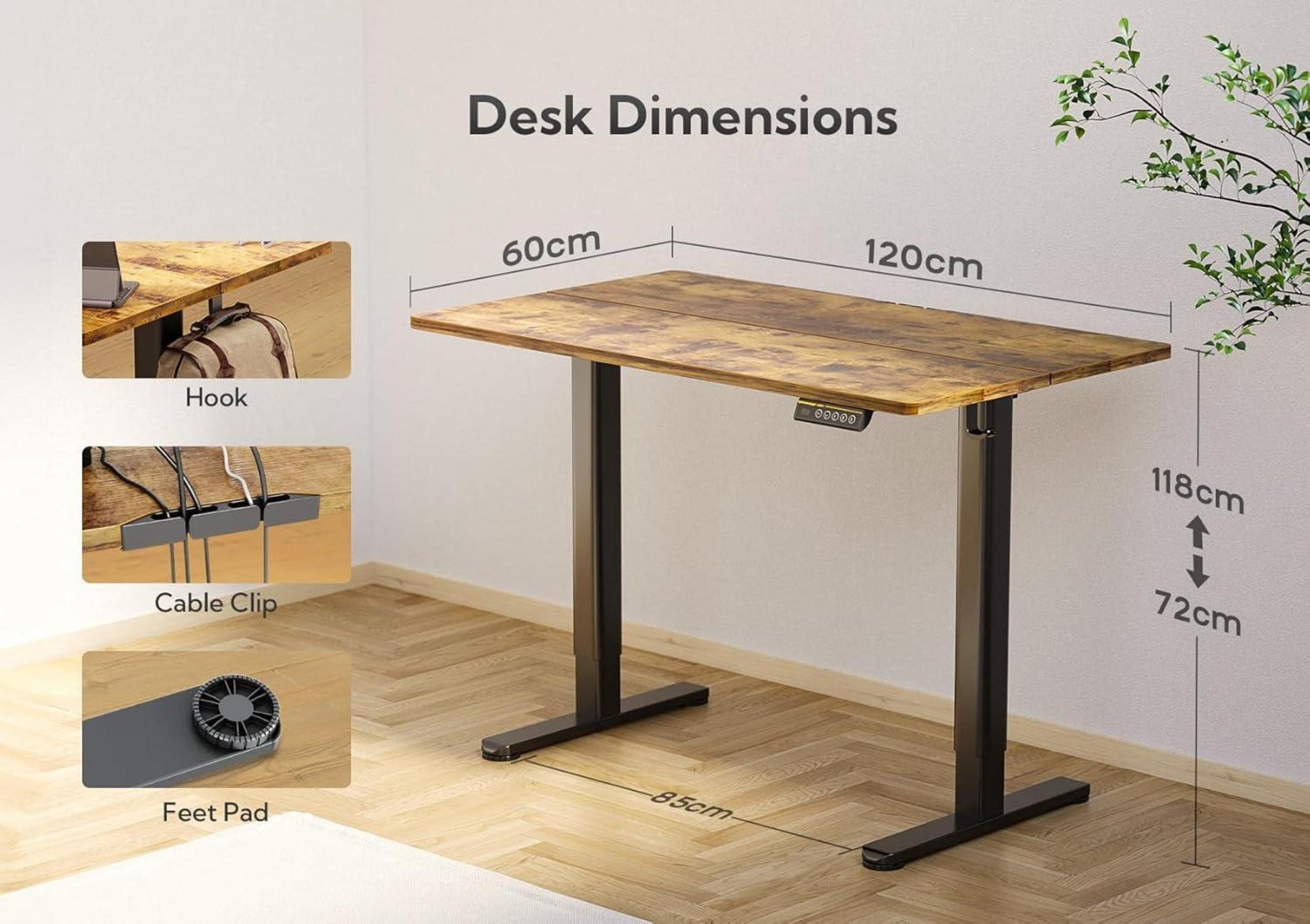 Höhenverstellbarer Schreibtisch Elektrisch 120x60 cm Schwarz Braun