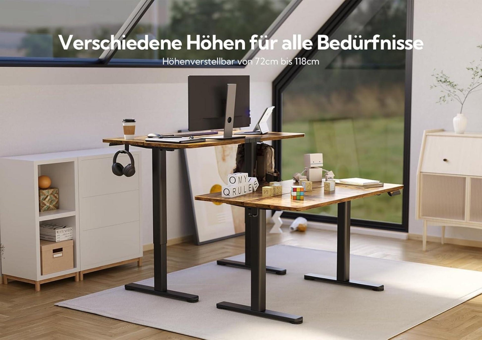 Höhenverstellbarer Schreibtisch 160x60 cm Elektrisch Schwarz/Vintage Braun