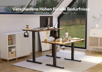 Höhenverstellbarer Schreibtisch 160x60 cm Elektrisch Schwarz/Vintage Braun