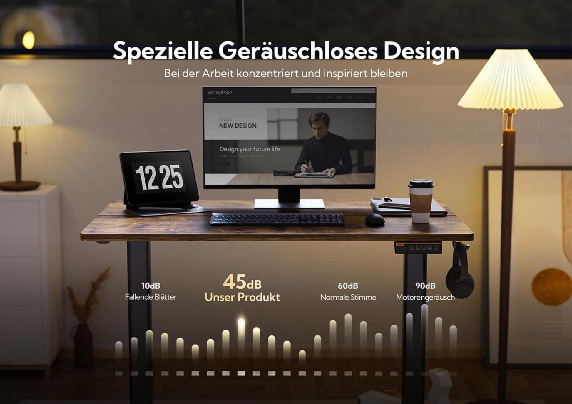 Höhenverstellbarer Schreibtisch 160x60 cm Standing Desk Schwarz/Braun
