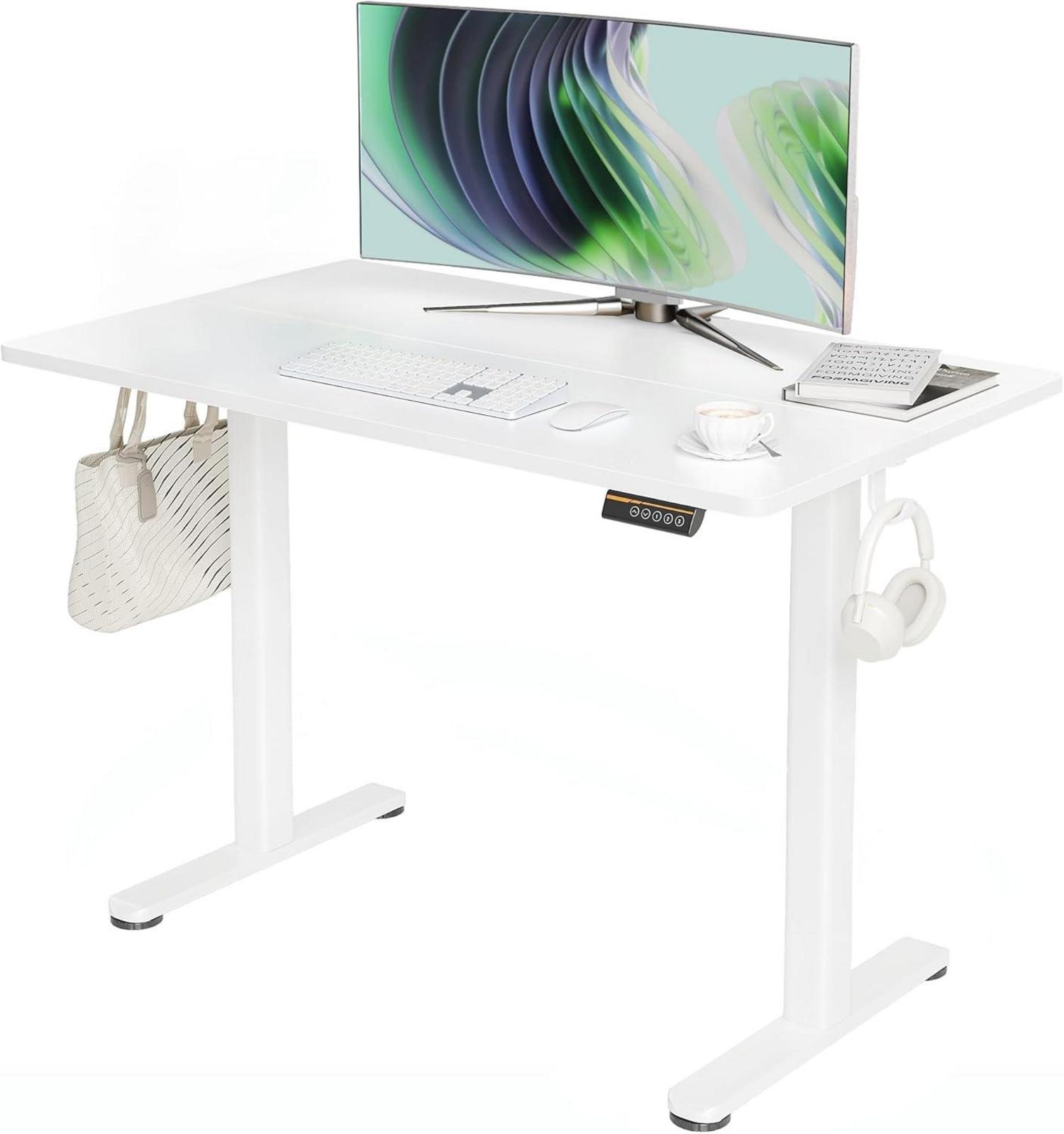 Höhenverstellbarer Schreibtisch 100x60 cm Elektrisch Weiß Stabil