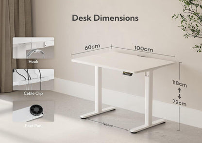Höhenverstellbarer Schreibtisch 100x60 cm Elektrisch Weiß Stabil