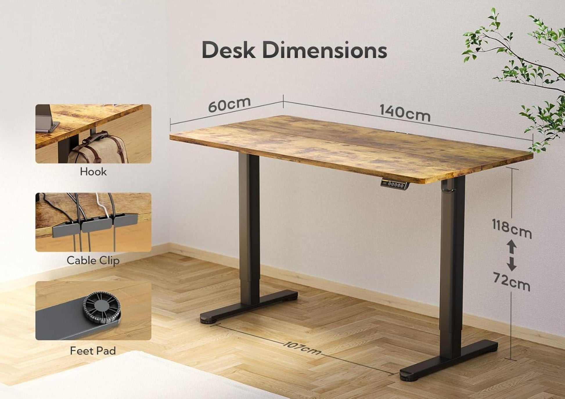 Höhenverstellbarer Schreibtisch Elektrisch 140x60 cm Standing Desk