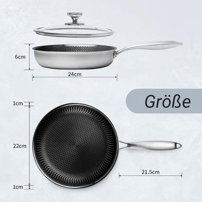 Bratpfanne 24cm mit Deckel, Antihaft & Kratzfest, Edelstahl, Induktion, Pfoa Frei