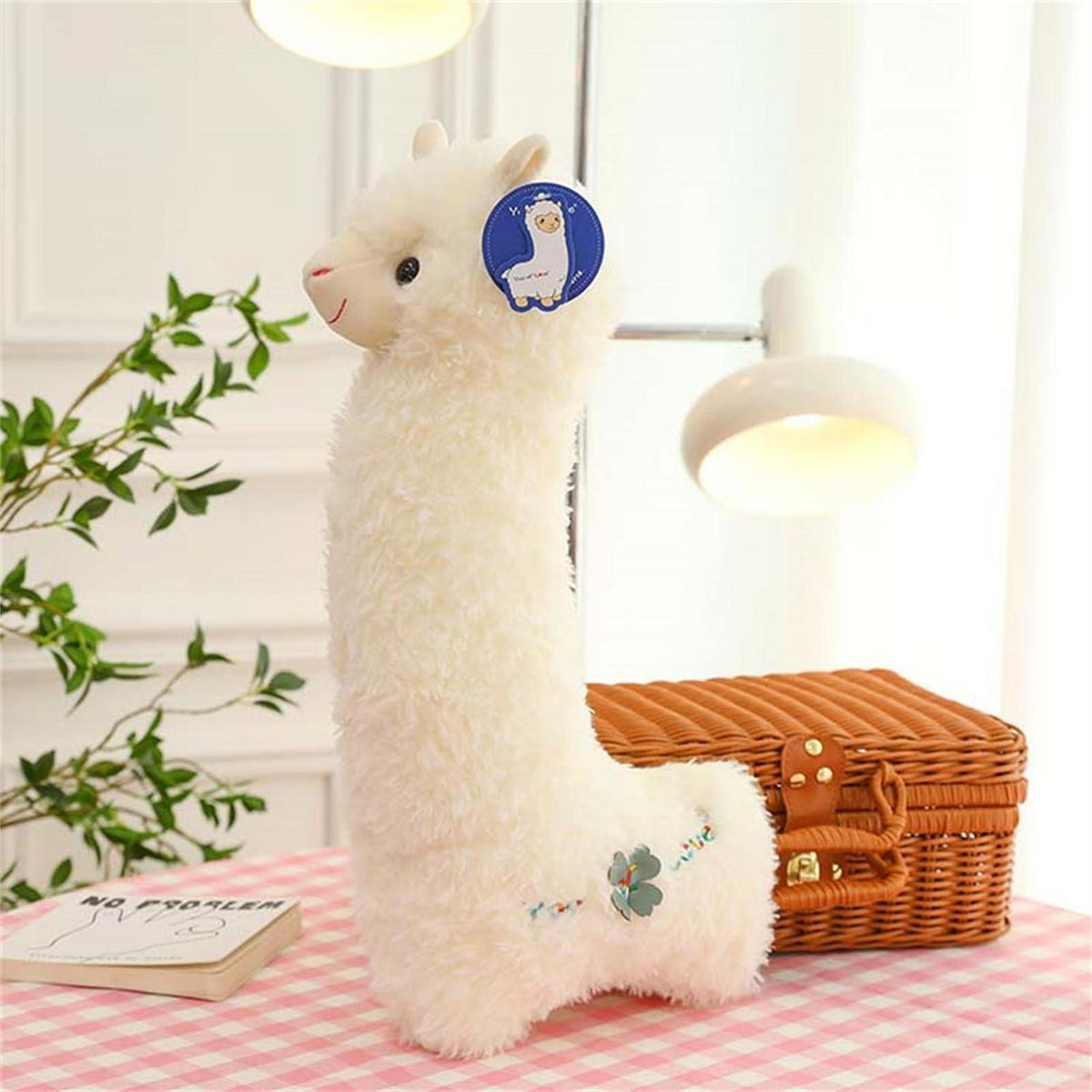 XXL Alpaka Kuschelkissen - Weiß 70cm - Weiches Plüschtier Geschenk