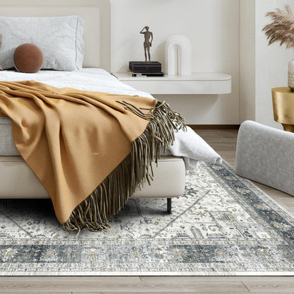 Vintage Orientalischer Teppich Kurzflor Cyanfarben 160x230cm Waschbar