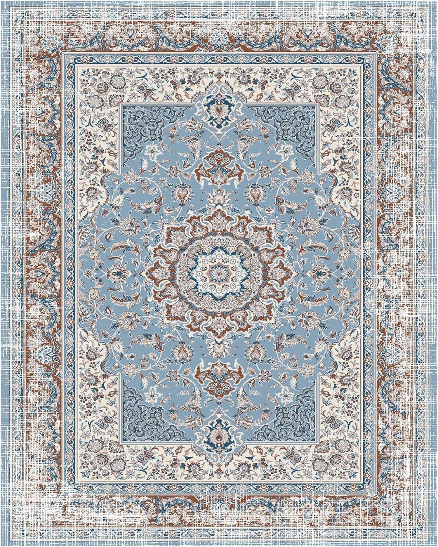 Vintage Teppich Orientalisch Weiche Blau 60x130cm waschbar rutschfest