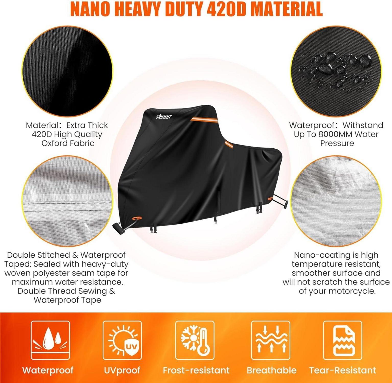 Motorradabdeckung 420D strapazierfähig wasserdicht UV-Schutz 2XL