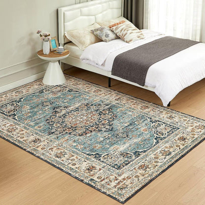 Waschbarer Teppich Vintage Orientalisch Groß Schlafzimmer Esszimmer 200x290CM Blau