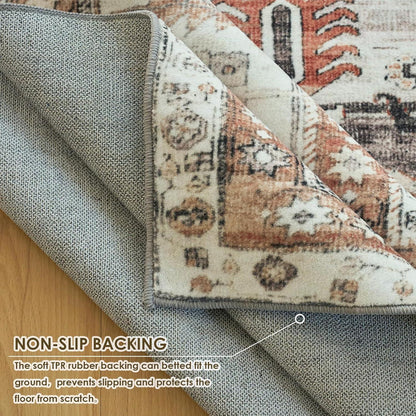 Waschbarer Vintage Teppich Kurzflor Boho Orange 60x130cm
