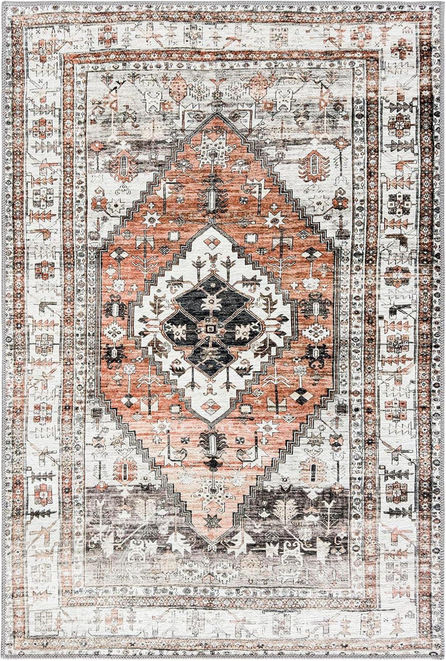OMERAI Vintage Teppich Orange 60x130CM Kurzflor rutschfest
