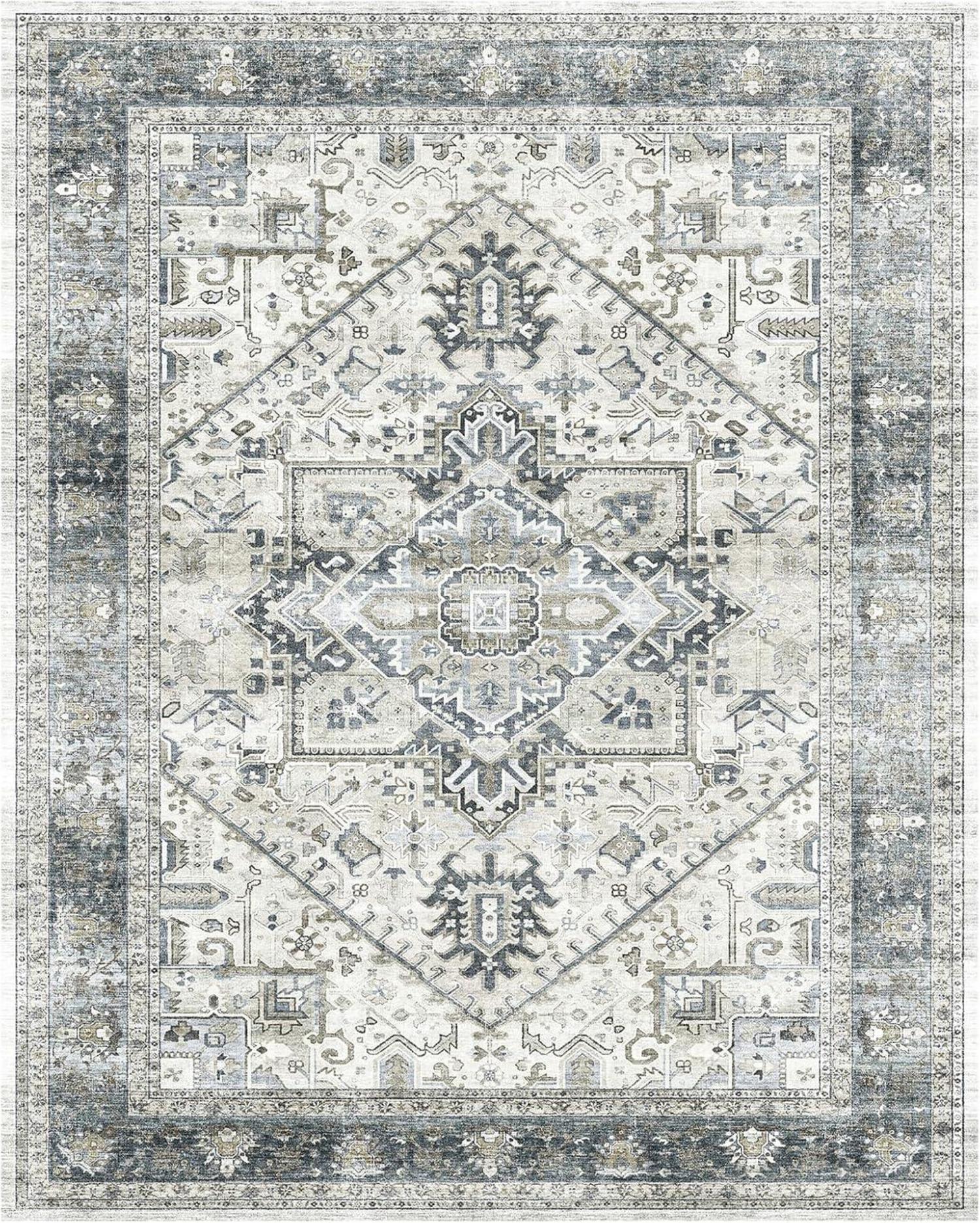 OMERAI Kurzflor Teppich Vintage 120x170CM waschbar rutschfest Blumenmuster