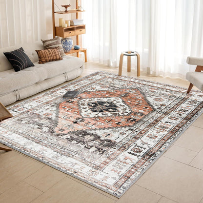 Boho Vintage Teppich rutschfest waschbar Orange 80x150cm