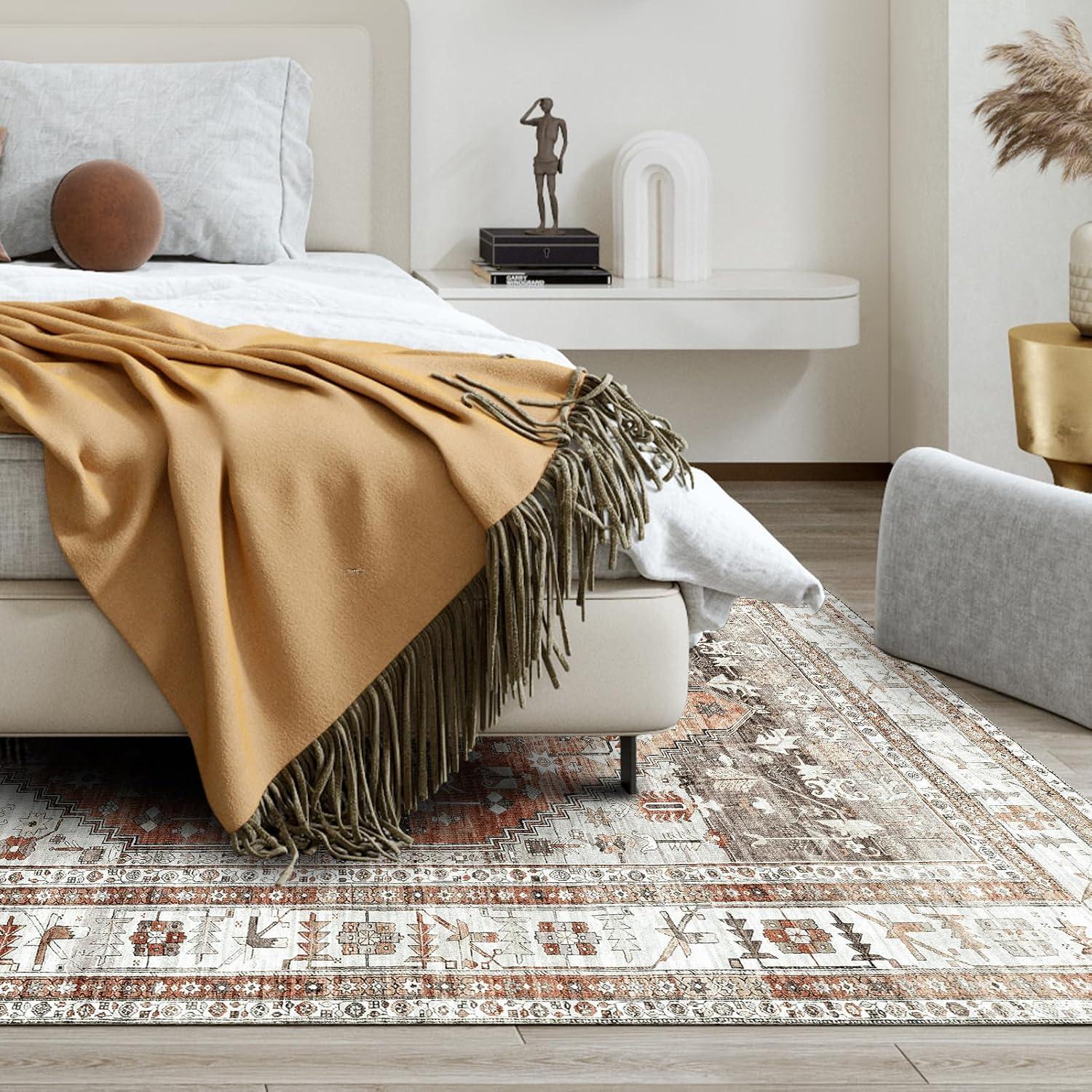 Boho Vintage Teppich rutschfest waschbar Orange 80x150cm