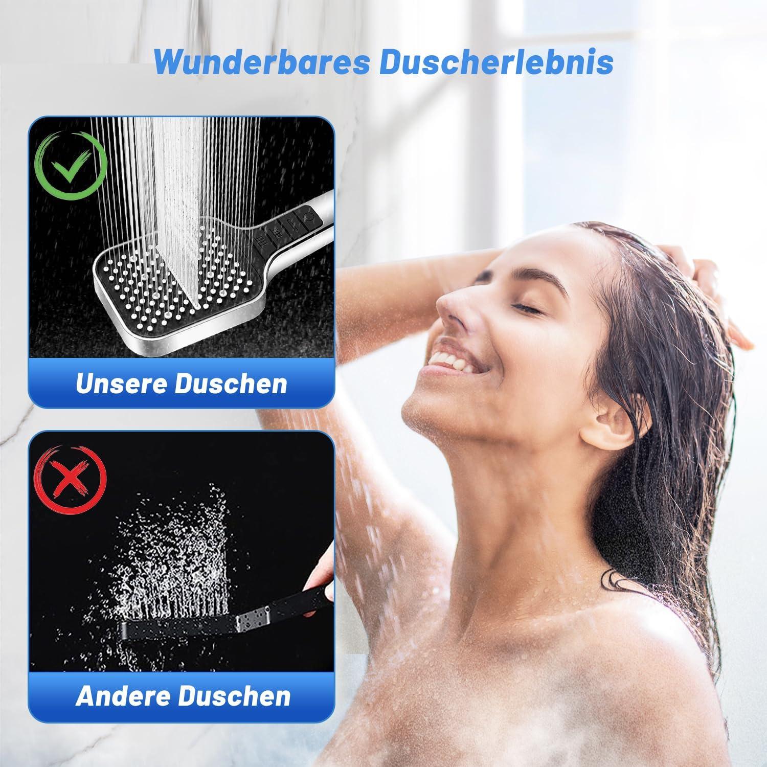 Duschkopf mit Schlauch 1.5M 7 Strahlarten wassersparend Regendusche
