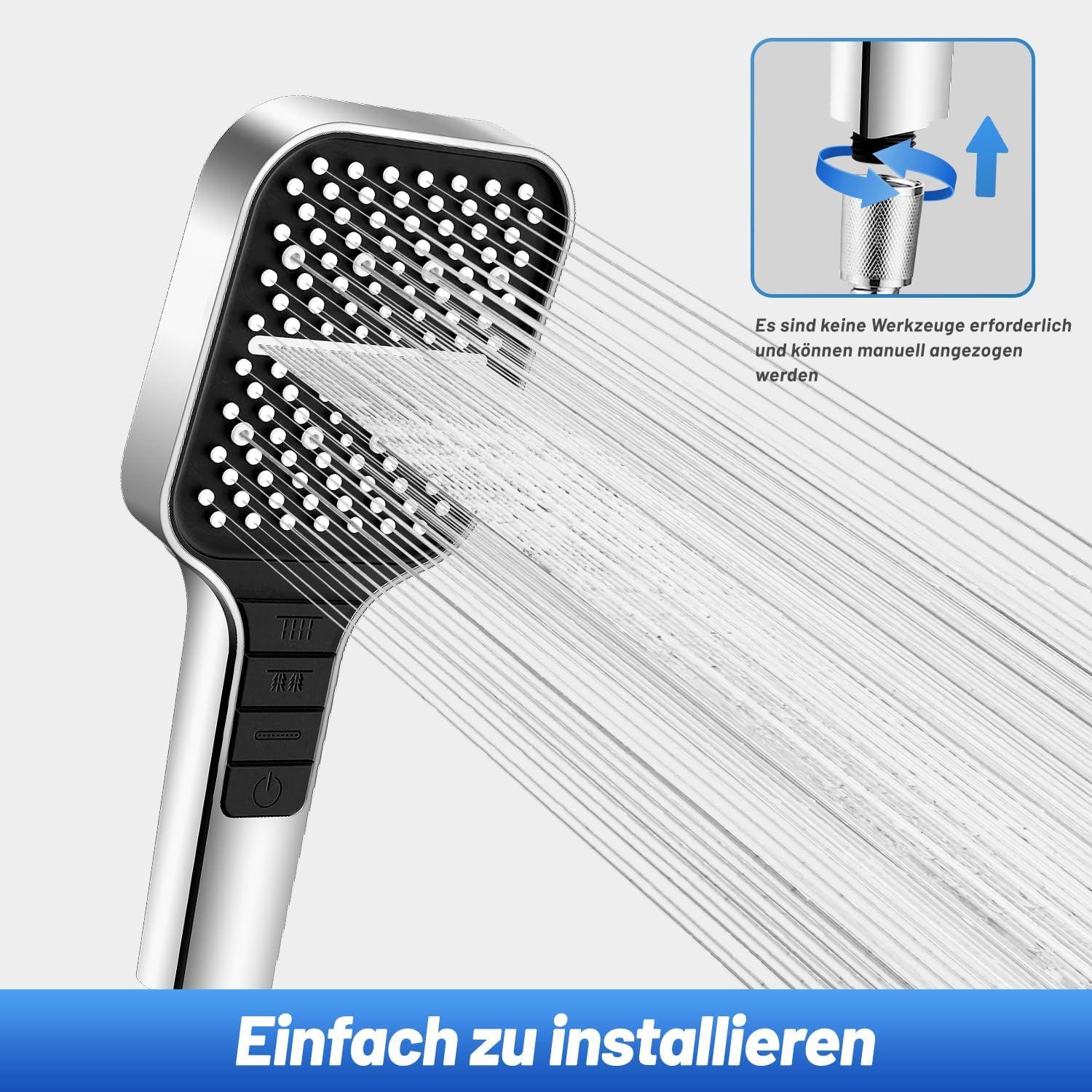 Duschkopf mit Schlauch 1.5M 7 Strahlarten Wassersparend Silber
