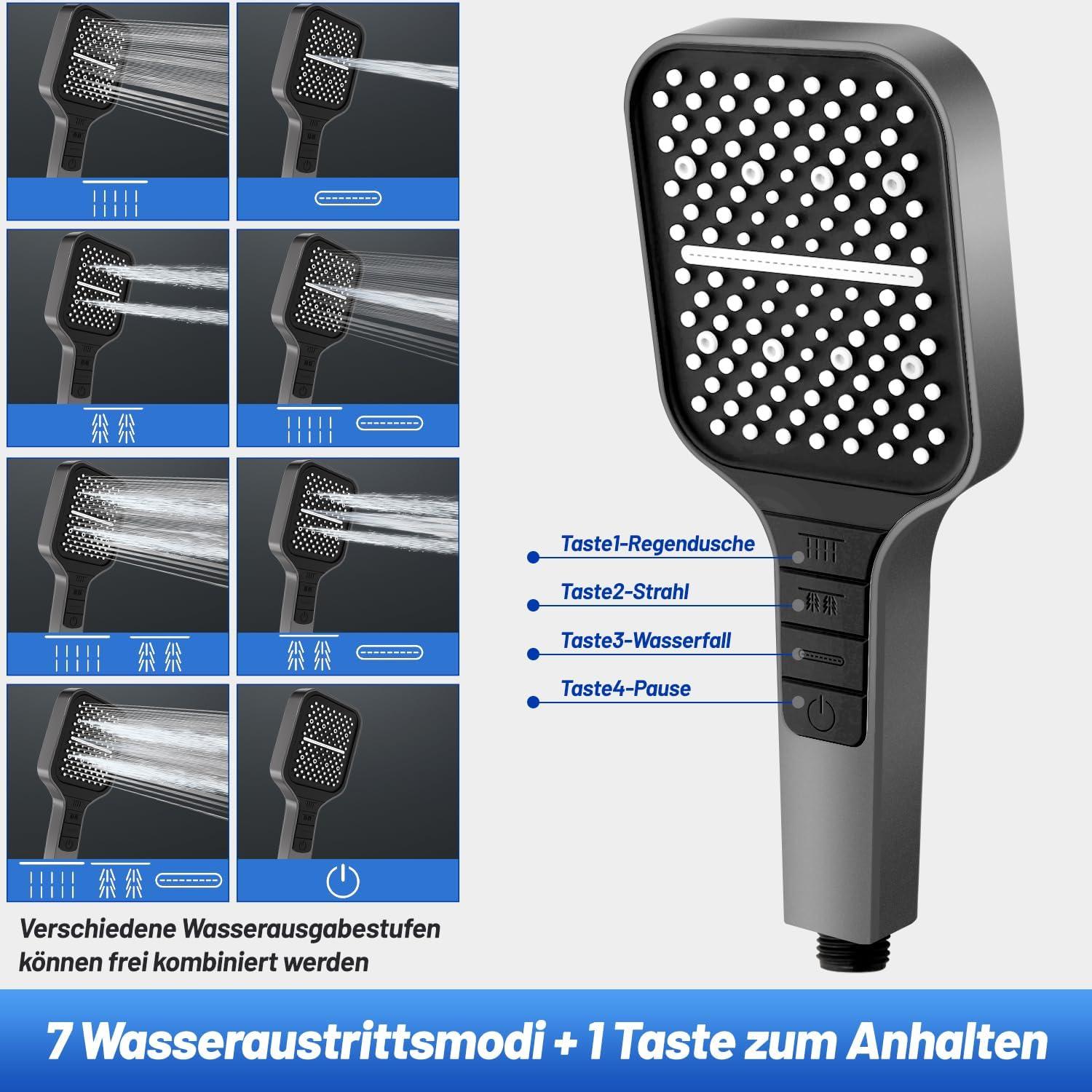 VEHHE Duschkopf 7 Strahlarten Regendusche Wassersparend