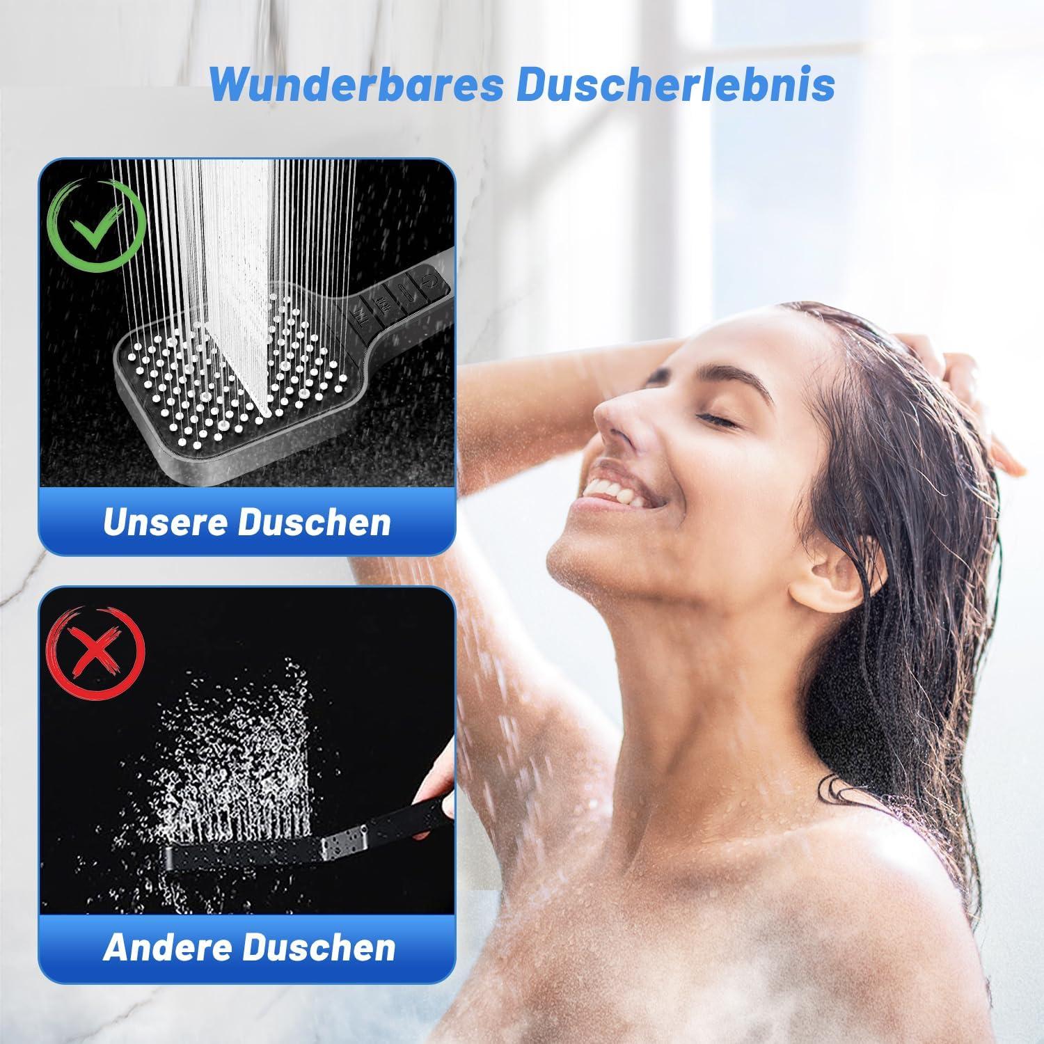 VEHHE Duschkopf Regendusche 7 Strahlarten Wassersparend Grau