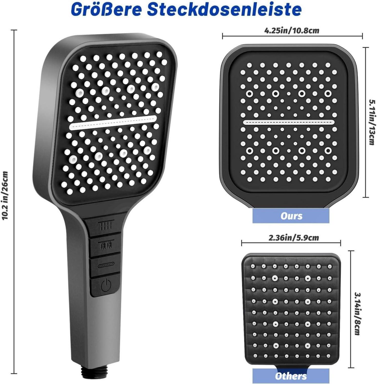 VEHHE Duschkopf Regendusche 7 Strahlarten Stopptaste Grau
