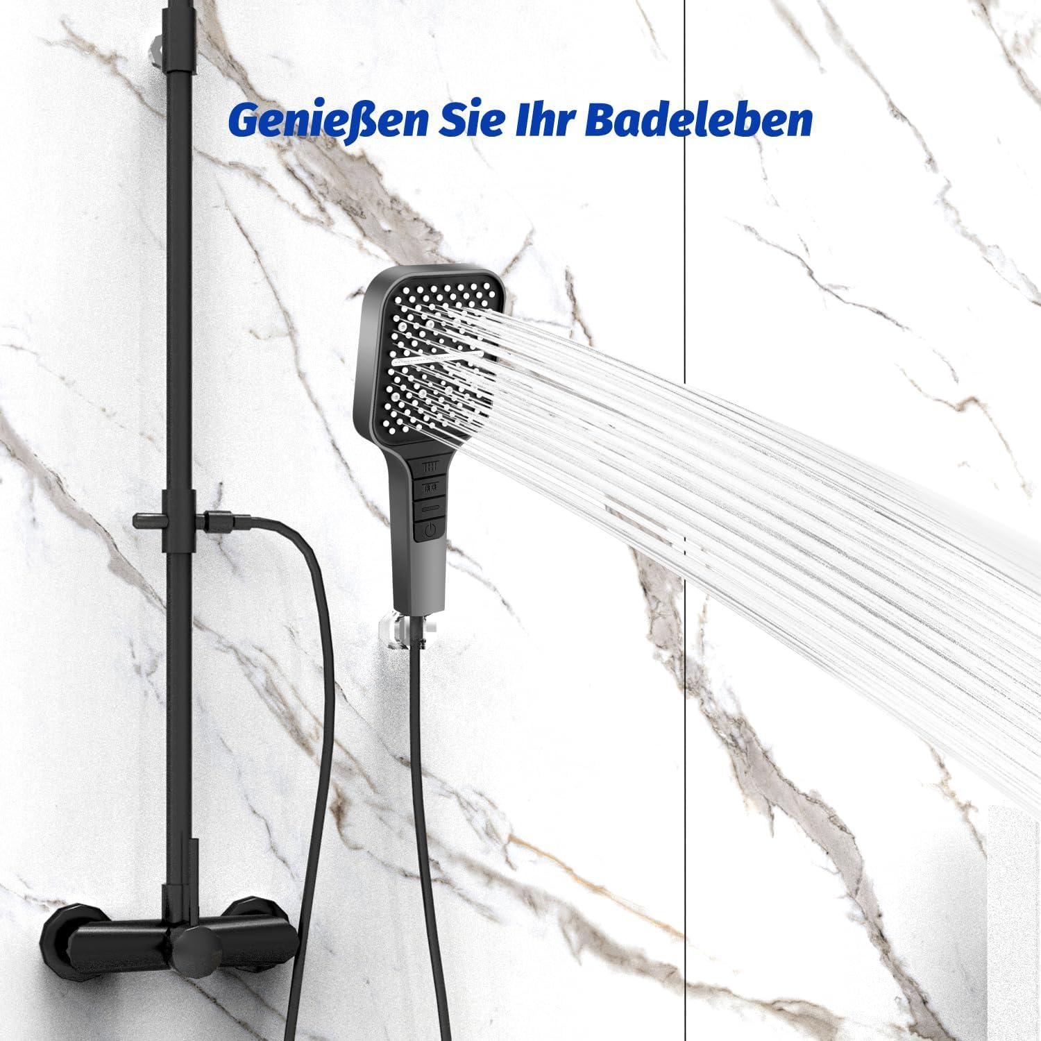 VEHHE Duschkopf Regendusche 7 Strahlarten Stopptaste Grau
