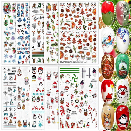 10 Blatt Weihnachts-Nagelsticker Set Schneeflocken & Weihnachtsmann
