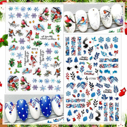 10 Blatt Weihnachts-Nagelsticker Set Schneeflocken & Weihnachtsmann