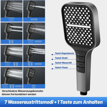 Duschkopf 7 Strahlarten Wassersparend Stopptaste Silikondüse