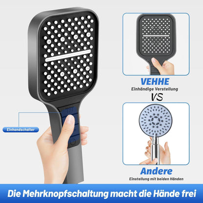 VEHHE Duschkopf 1.5M Schlauch 7 Strahlarten Wassersparend Regendusche