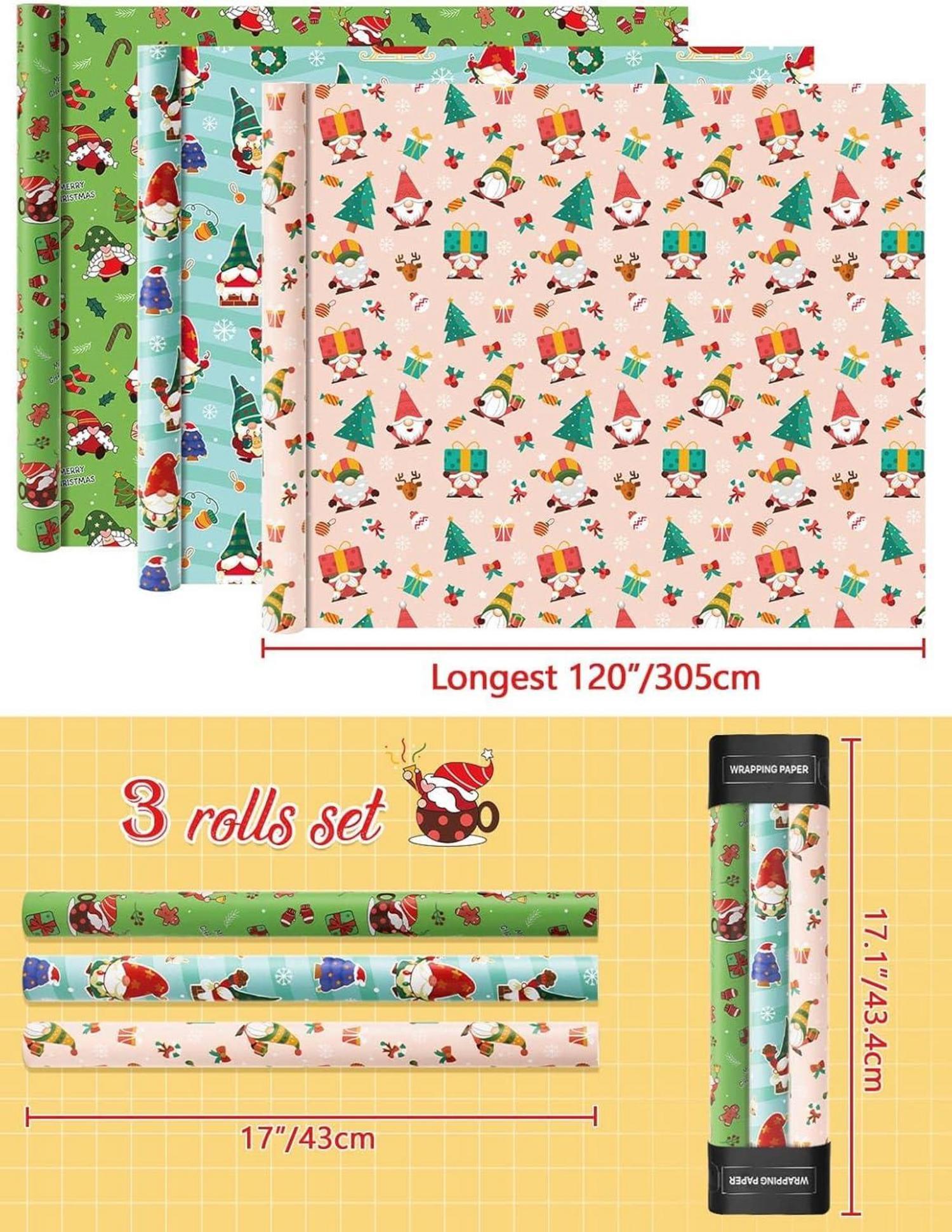 Weihnachtswichtel Geschenkpapierrollen 3 Rollen 43,2 x 304,8 cm