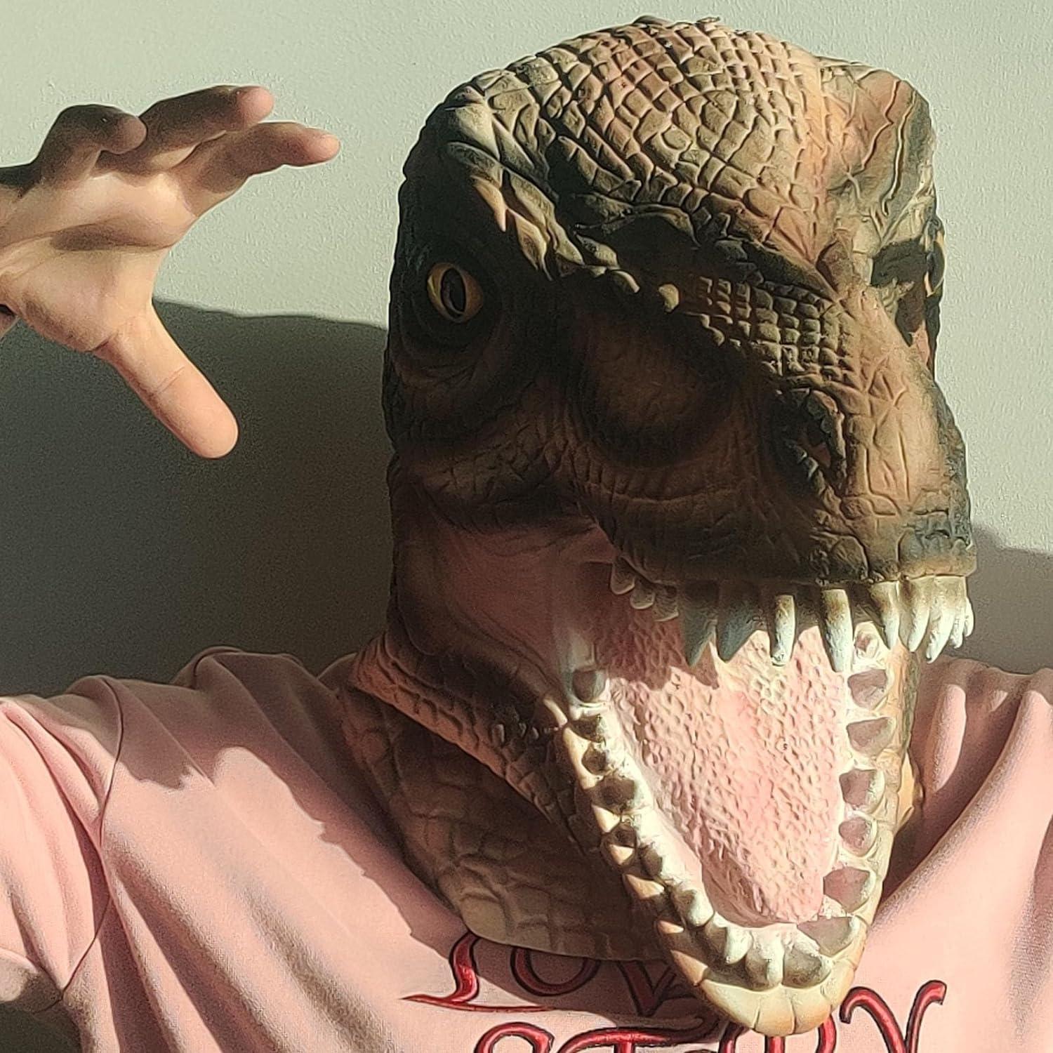 Gelbe Dinosaurier Maske Tyrannosaurus Rex Latex Realistische Tiermaske