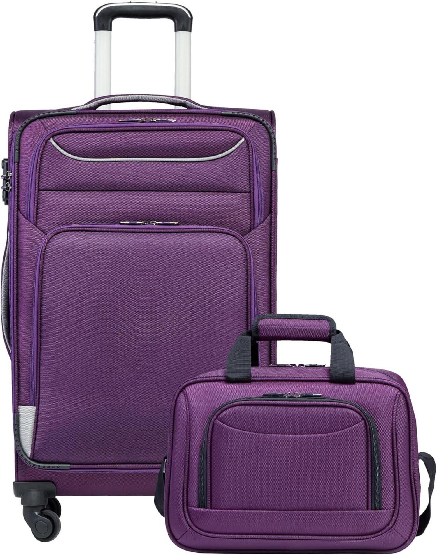 Koffer Trolley Set 2tlg Handgepäck TSA-Schloss Umhängetasche Lila