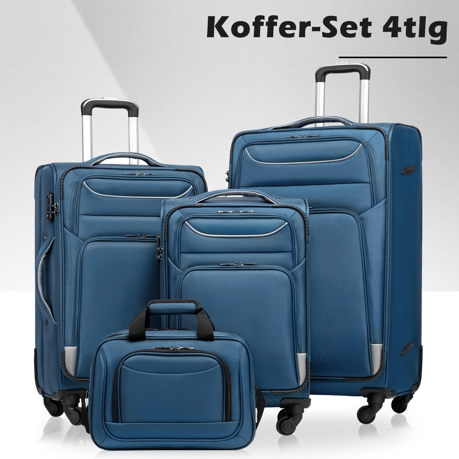 COOLIFE Koffer-Set 4tlg Blau Stoffkoffer TSA Handgepäck mit