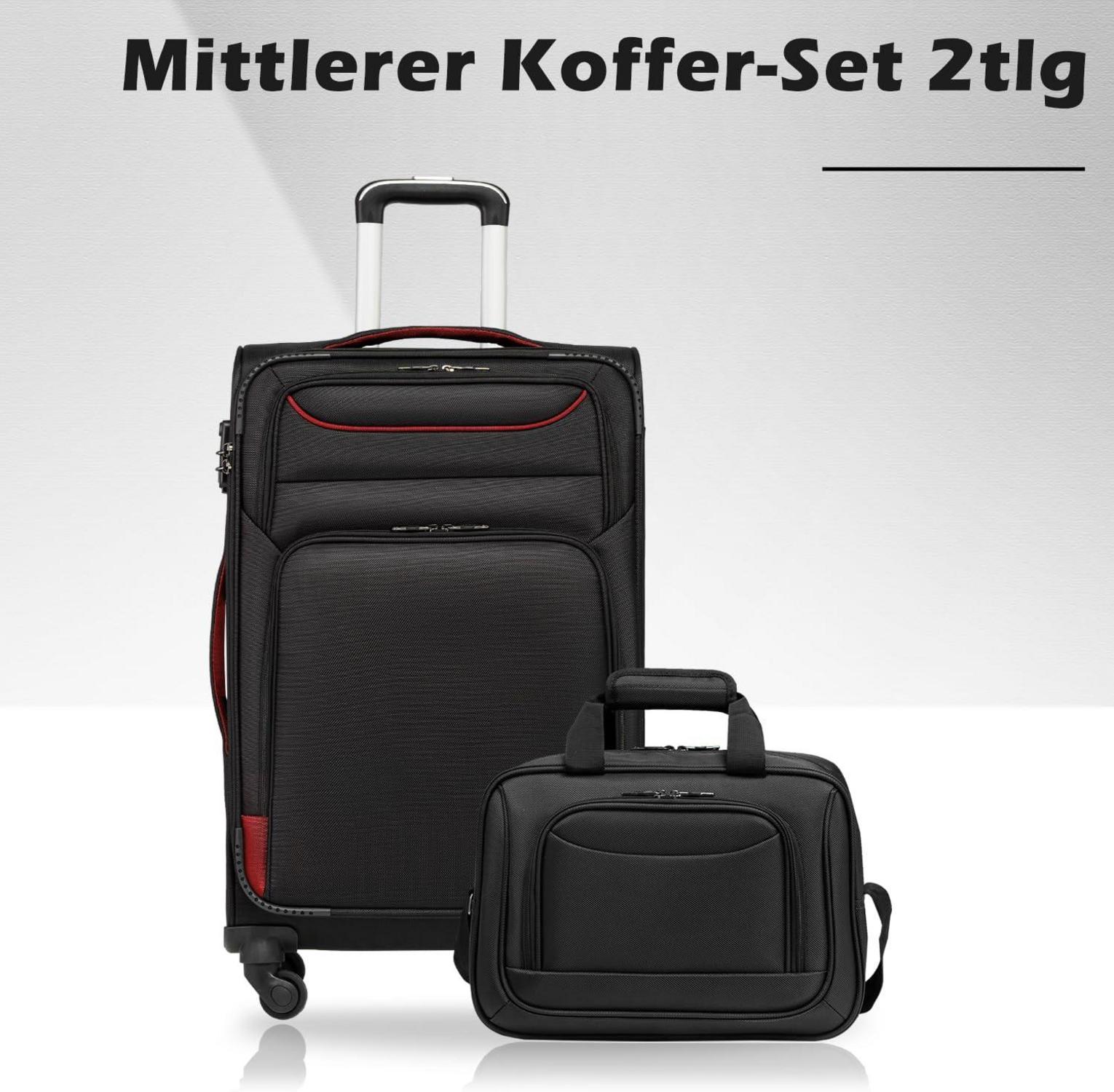 COOLIFE Koffer Set 2tlg Schwarz+Rot 4 Rollen Handgepäck