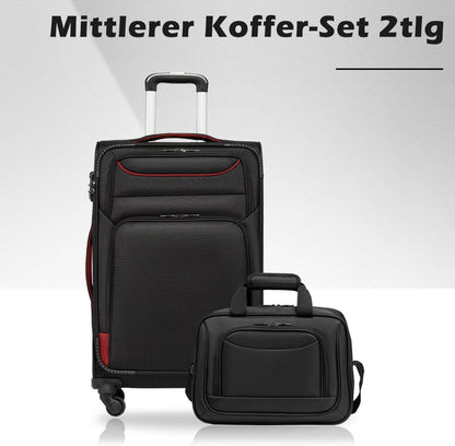 COOLIFE Koffer Set 2tlg Schwarz+Rot 4 Rollen Handgepäck