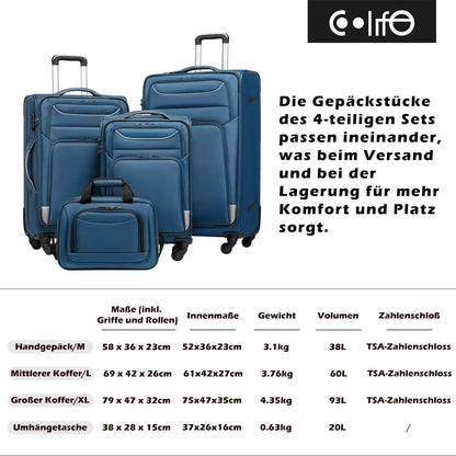Koffer Set 2tlg 4 Rollen Stoffkoffer TSA-Schloss + Umhängetasche