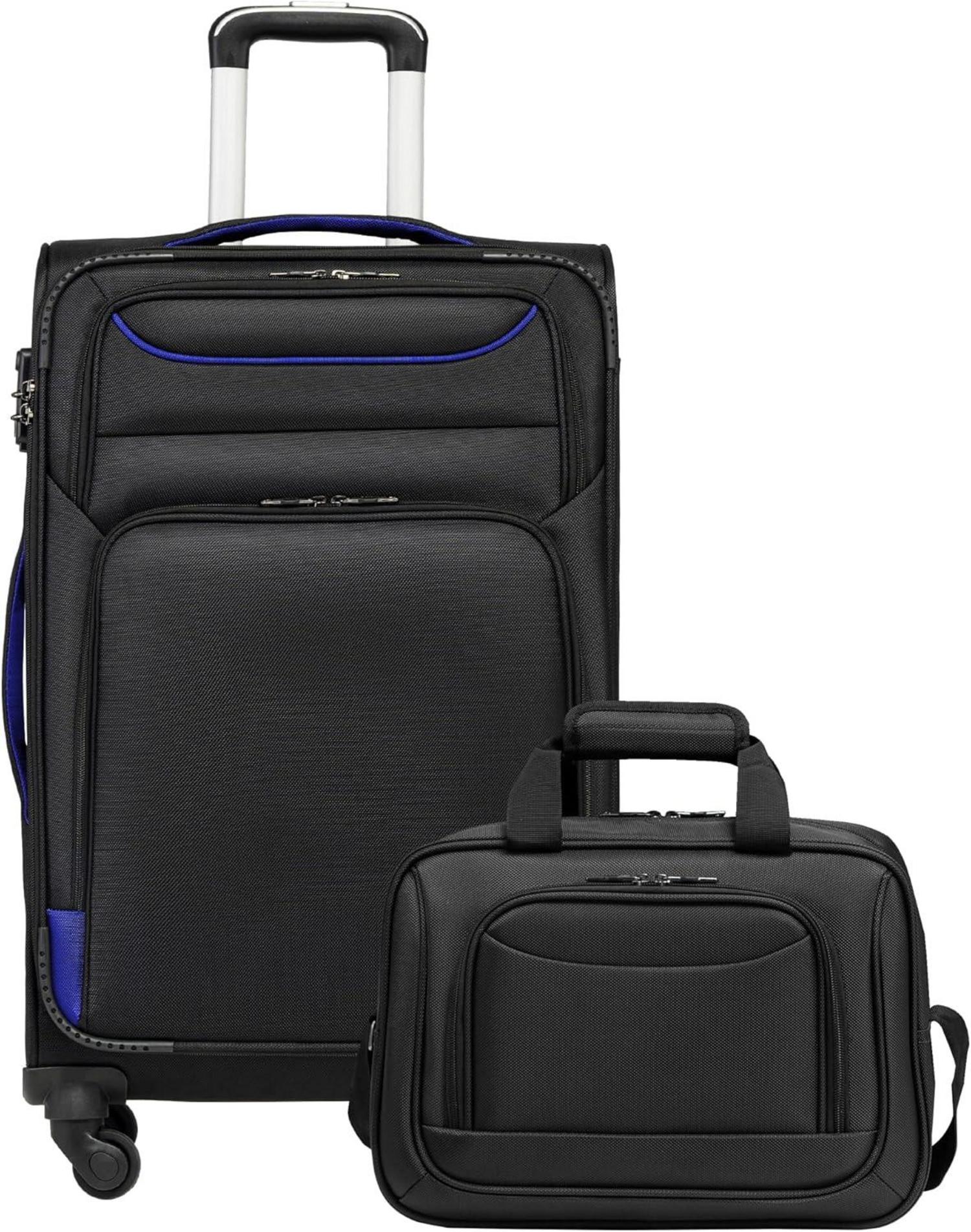 Koffer Set 2tlg Schwarz Stoffkoffer 4 Rollen Handgepäck TSA-Schloss