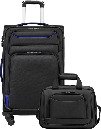 Koffer Set 2tlg Schwarz Stoffkoffer 4 Rollen Handgepäck TSA-Schloss