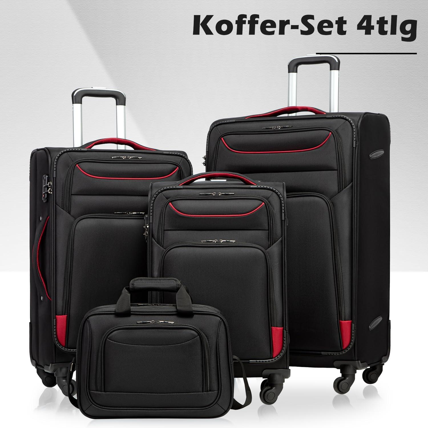 COOLIFE Koffer Set 4tlg Schwarz Stoffkoffer Handgepäck