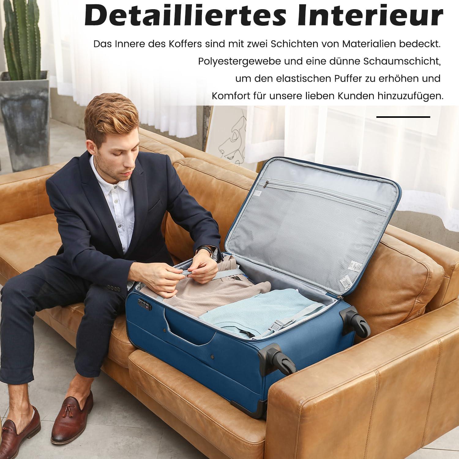COOLIFE Koffer-Set 4tlg Stoffkoffer Handgepäck TSA-Schloss Schwarz+Rot