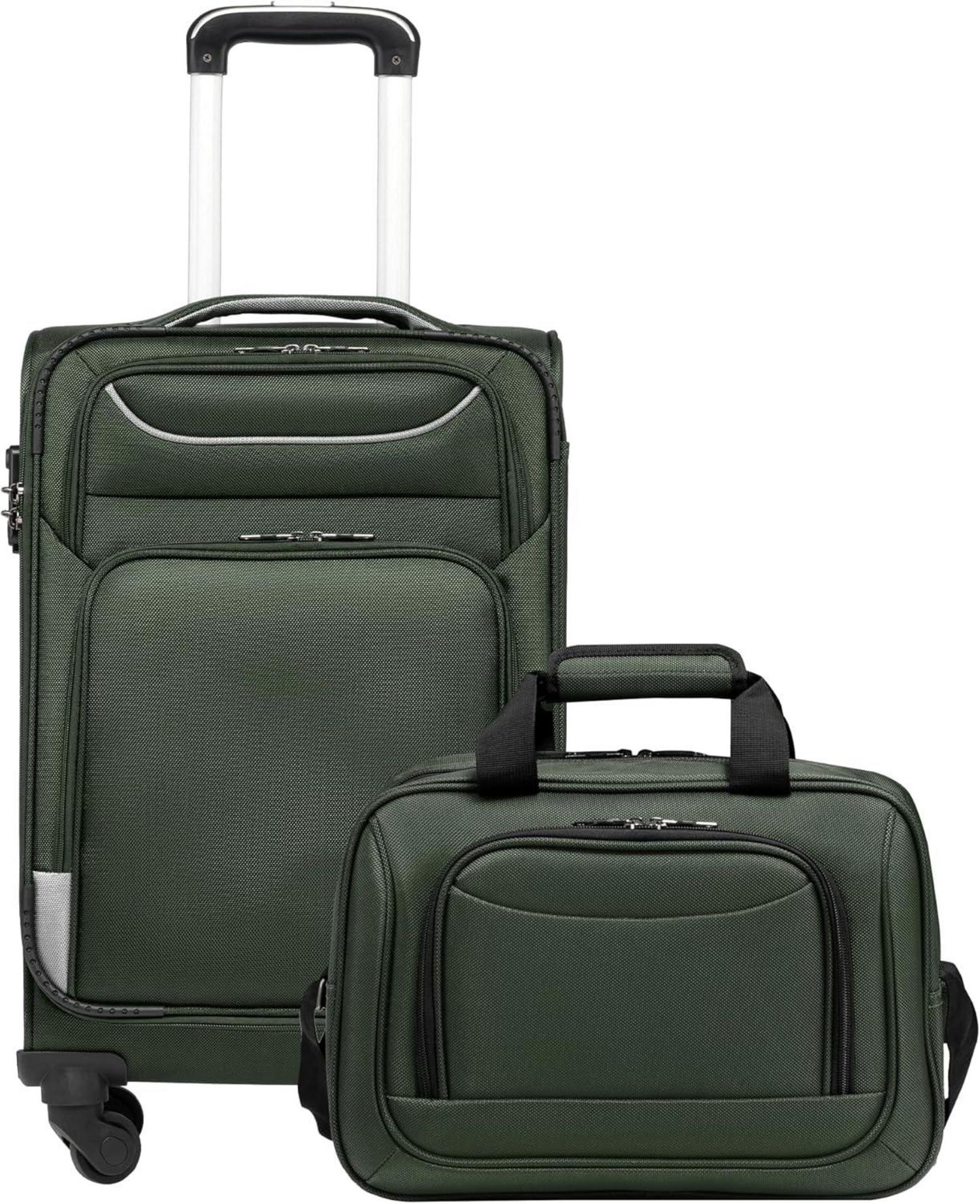 Koffer Trolley Handgepäck Set 2tlg TSA-Schloss Dunkelgrün