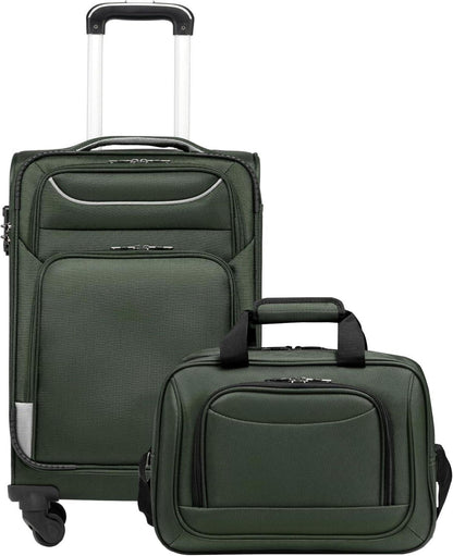 Koffer Trolley Handgepäck Set 2tlg TSA-Schloss Dunkelgrün