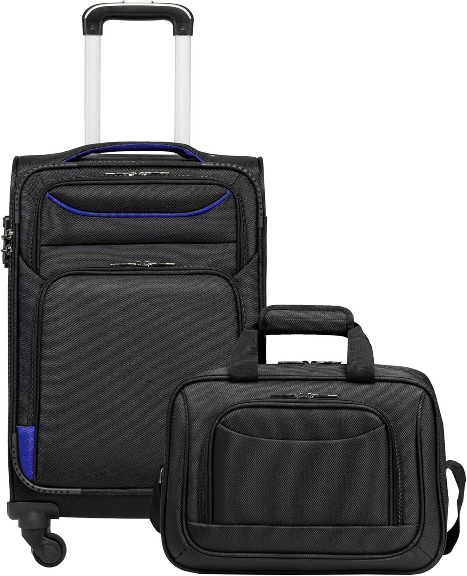 COOLIFE Koffer Handgepäck 4 Rollen TSA-Schloss 2tlg Set Schwarz+blau