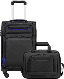 COOLIFE Koffer Handgepäck 4 Rollen TSA-Schloss 2tlg Set Schwarz+blau