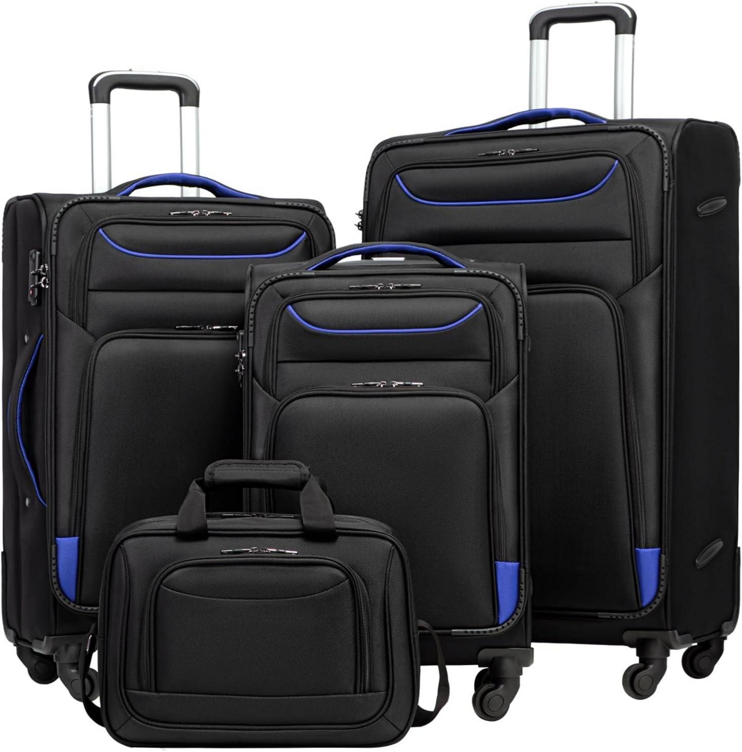 Koffer Set 4tlg mit TSA-Schloss und Umhängetasche Schwarz Blau
