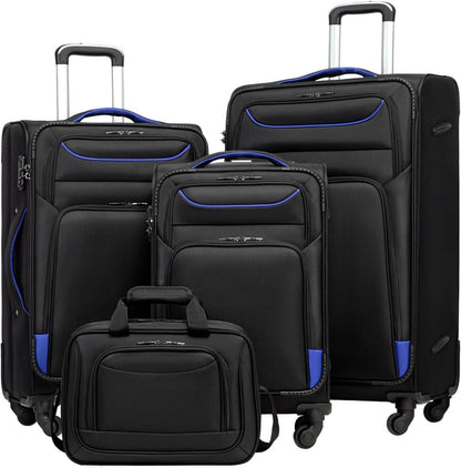 Koffer Set 4tlg mit TSA-Schloss und Umhängetasche Schwarz Blau