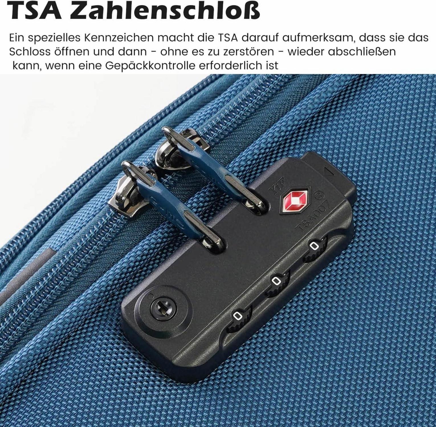 Coolife Koffer-Set 4tlg Stoffkoffer Handgepäck TSA-Schloss Umhängetasche Schwarz Blau