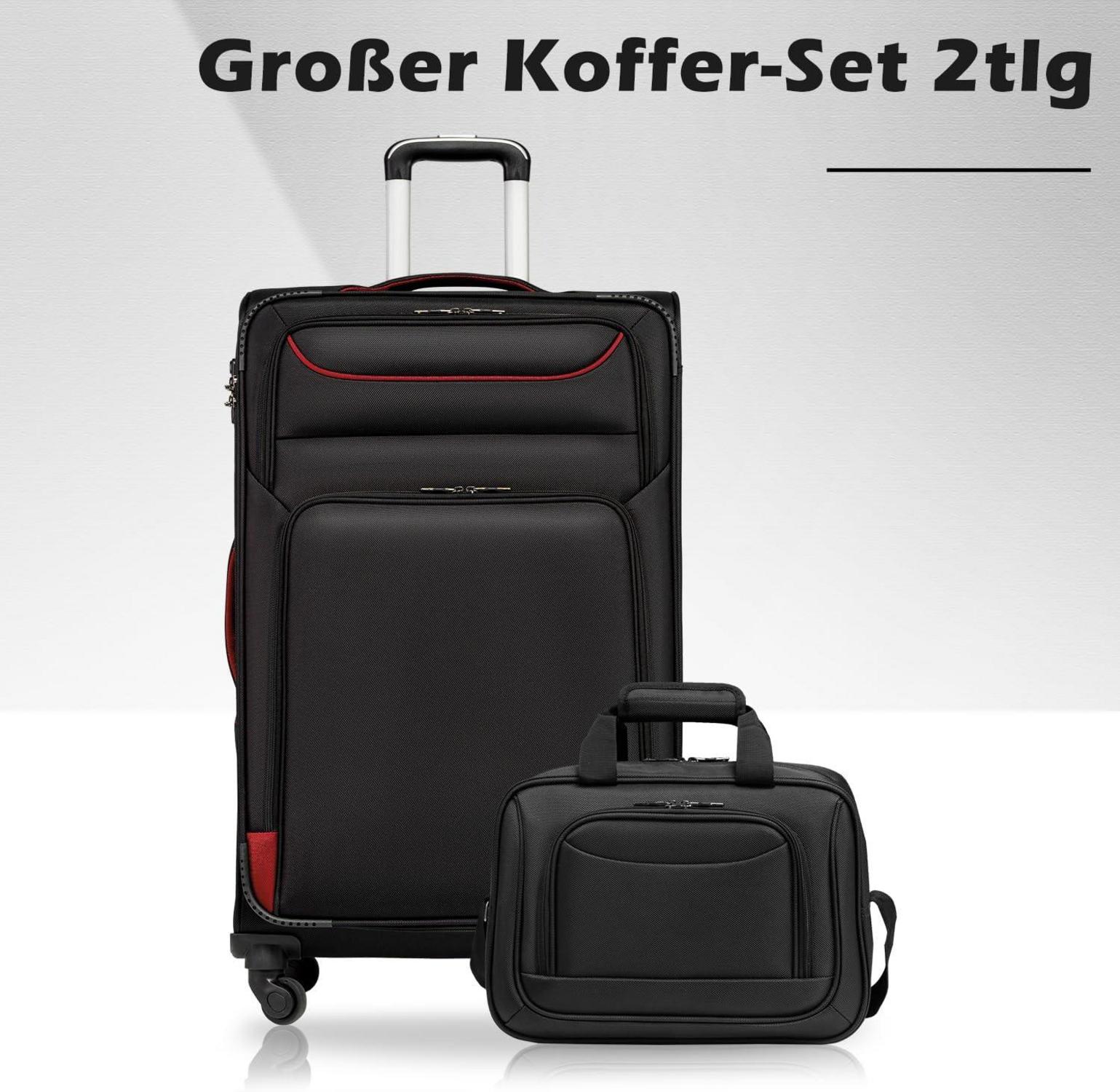 COOLIFE Koffer Set 2tlg Schwarz Stoffkoffer 4 Rollen