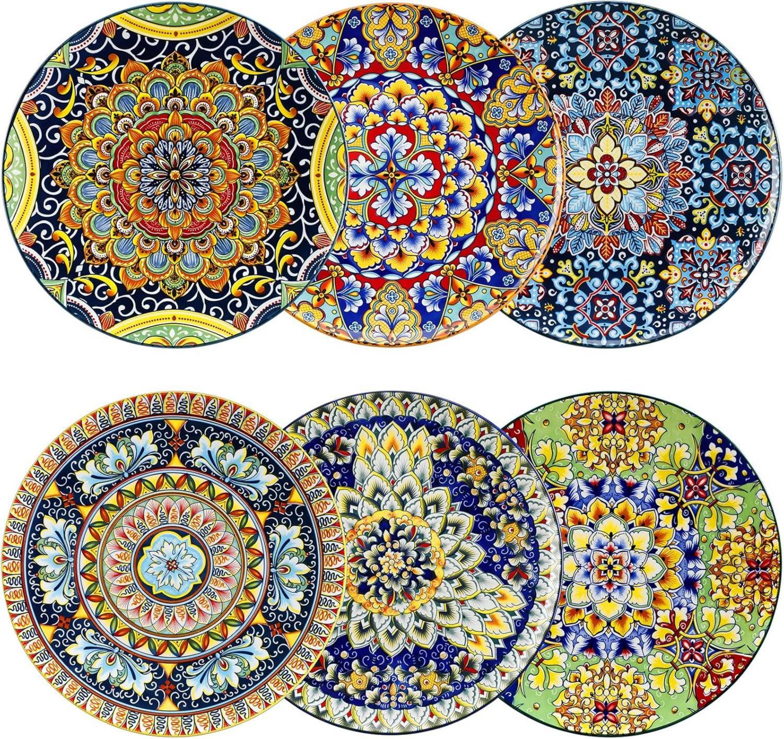 Boho-Stil Speiseteller Set 6er Porzellan, dekoratives Tellerset 10.5in