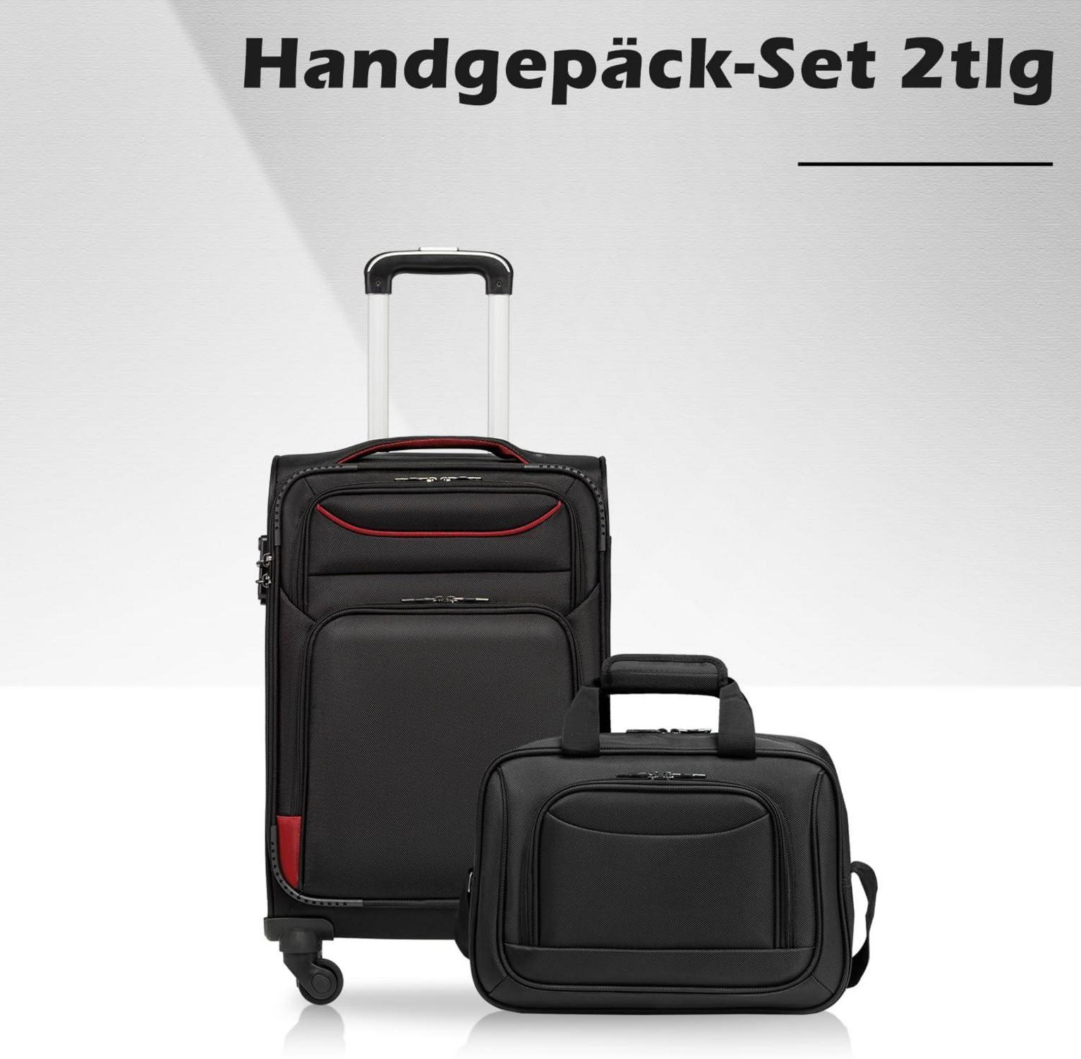 COOLIFE Koffer Trolley Set 2tlg Schwarz+rot TSA-Schloss
